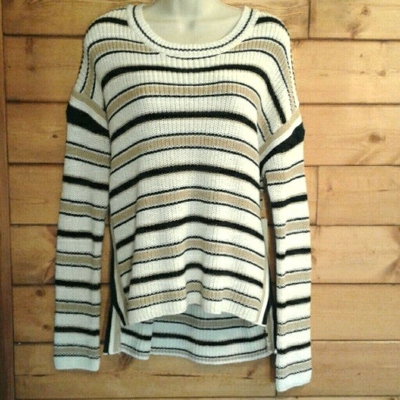 Max Studio | White Black Khaki Striped Sweat… - Picture 1 of 5